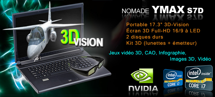 Clevo P170HM3 - Keynux YMAX S7 vision 3D, Intel Core i7, 2 disques RAID, ecran 3D vision en relief